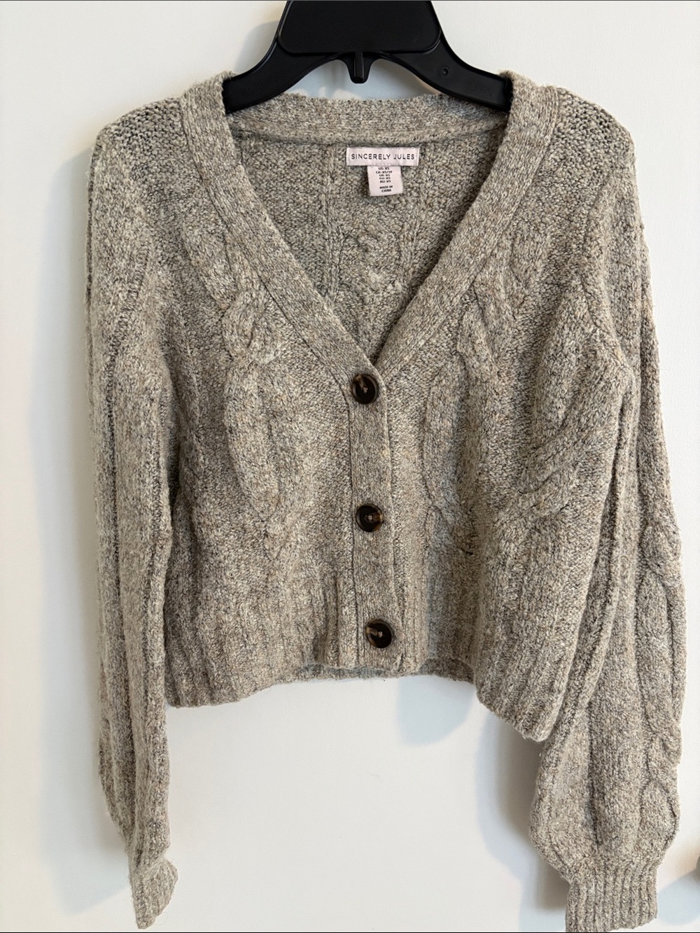 Sincerly Jules Heather Oatmeal Cable Knit V-Neck Button Cardigan